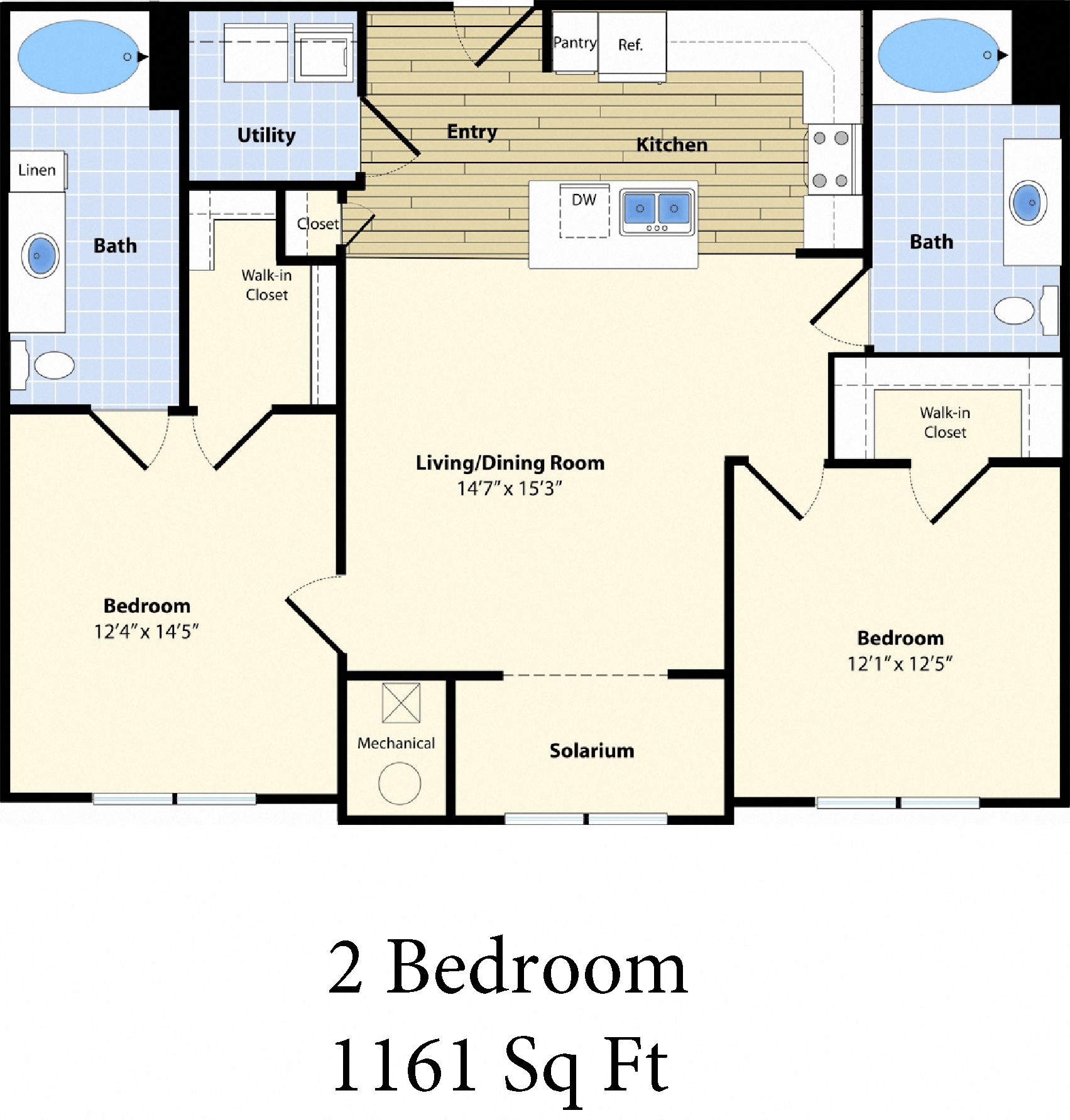 Floor plan for 2 beds, 2 baths, 1189 sqft
